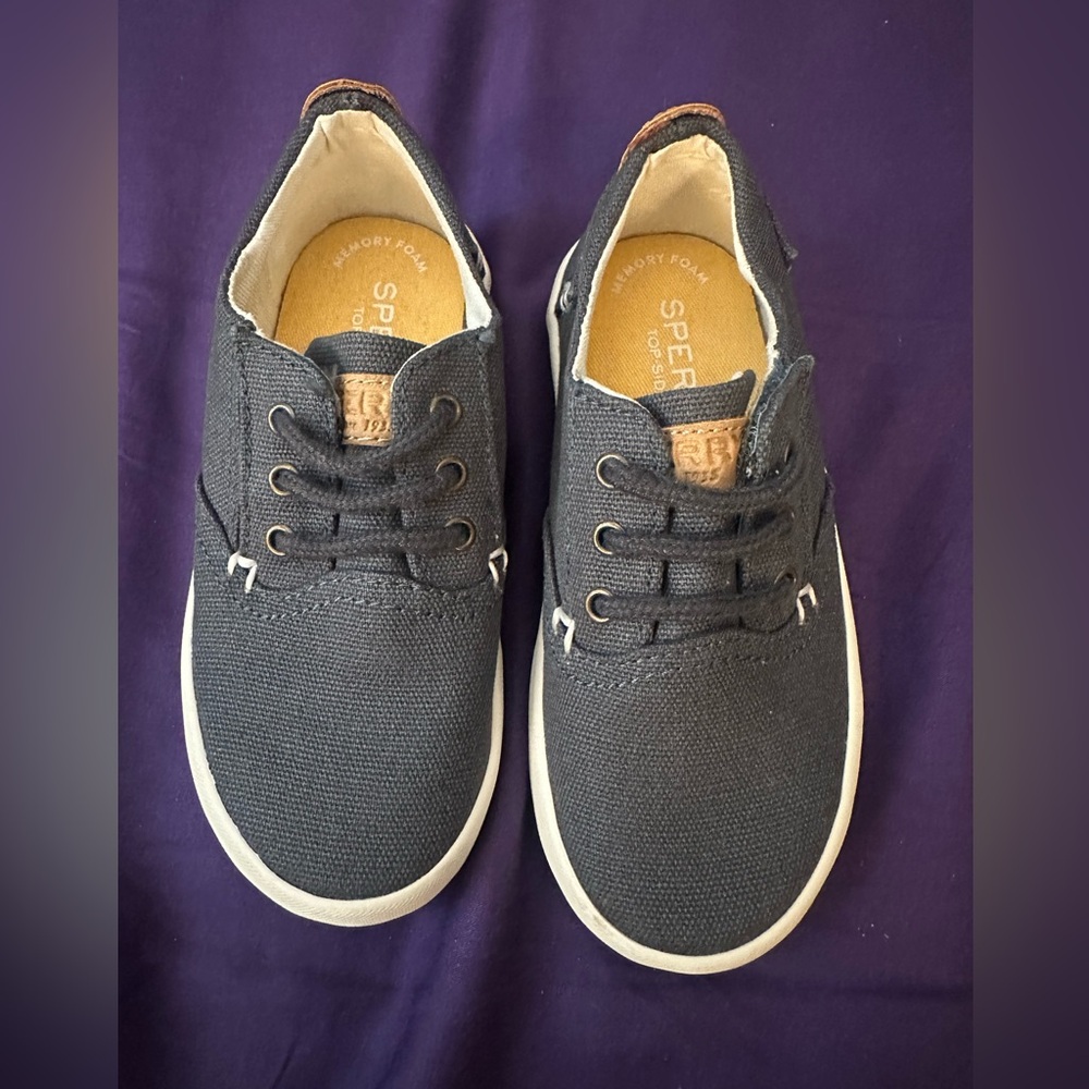 Kids Boys Girls Sperry Top Sider Navy Blue Canvas Shoes w/ Memory Foam, size 9m